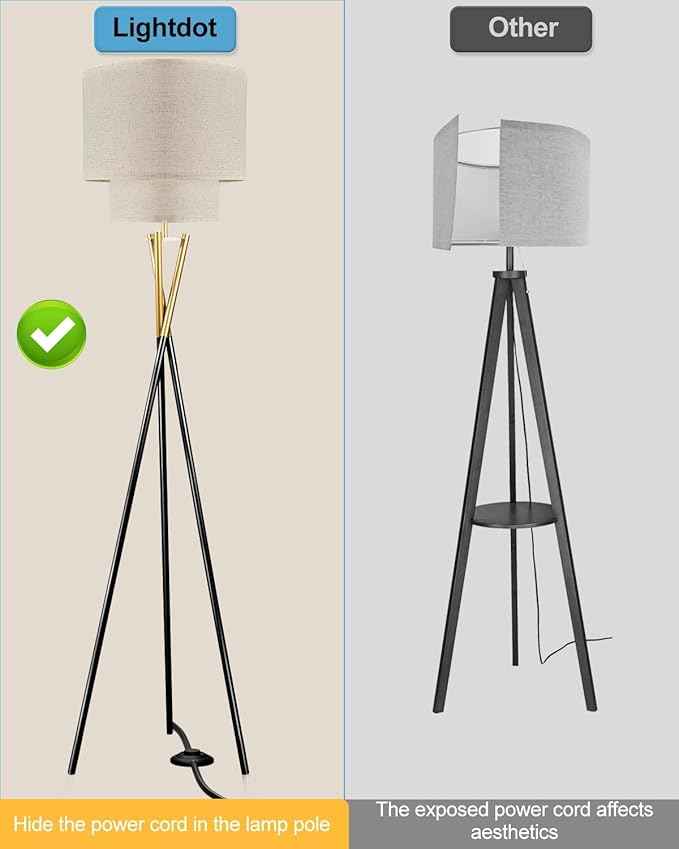 Lightdot Glod&Black Tripod Floor Lamp, Modern Floor Lamps for Living Room, Standing Lamp with Dual Drum, E26 Bulb Included, 67.7" Tall Floor Lamp for Bedroom, Home Office