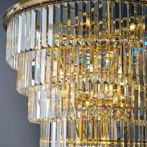 48 Inch Gold Tiered Crystal Tube Chandelier