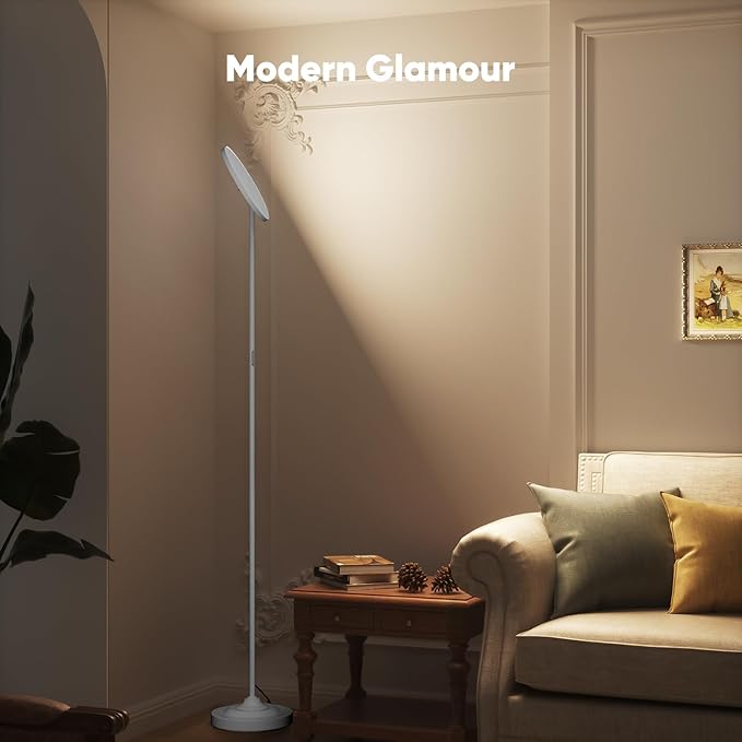 36W LED Floor Lamp, Super Bright Standing Lamp, Modern Stepless Dimmable Torchiere Tall Lamp with Remote Control, 350°Rotating Head Reading Floor Lamp for Living Room, Bedroom - Silvery Grey - Aura Lighting