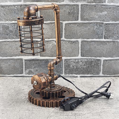 Loft Style Vintage Metal Dimmable Table Lamp with carbonized Wood Base