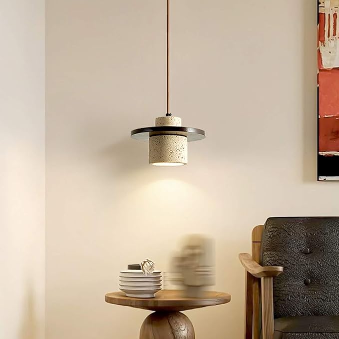 Wabi Sabi Pendant Light Natural Stone Retro Japanese Style Yellow Travertine Pendant Lighting Vintage Mini Wood Nordic Hanging Light Adjustable For Kitchen Island & Dining Room