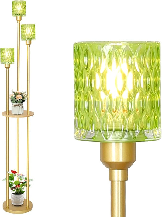 HMVPL MVPL Crystal Floor Lamp with Shelves,Floor Lamps for Living Room (Gold-Green Straight, Glass) - Aura Lighting