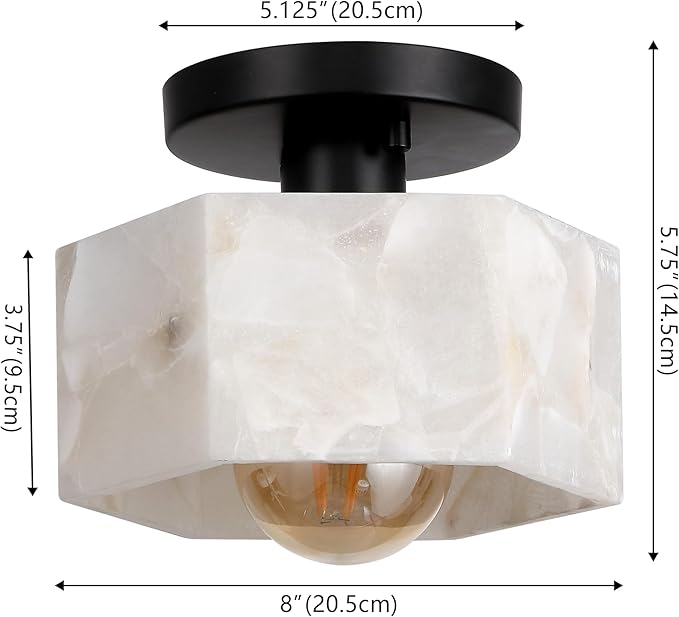 JONATHAN Y 8" White Marbling/Black Modern 1-Light Hexagonal LED Semi Flush Mount Ceiling Light, White Alabaster Marble Shade, Glam Lamp for Hallway, Bedroom, Bathroom, LED Bulb Included (JYL1204B)