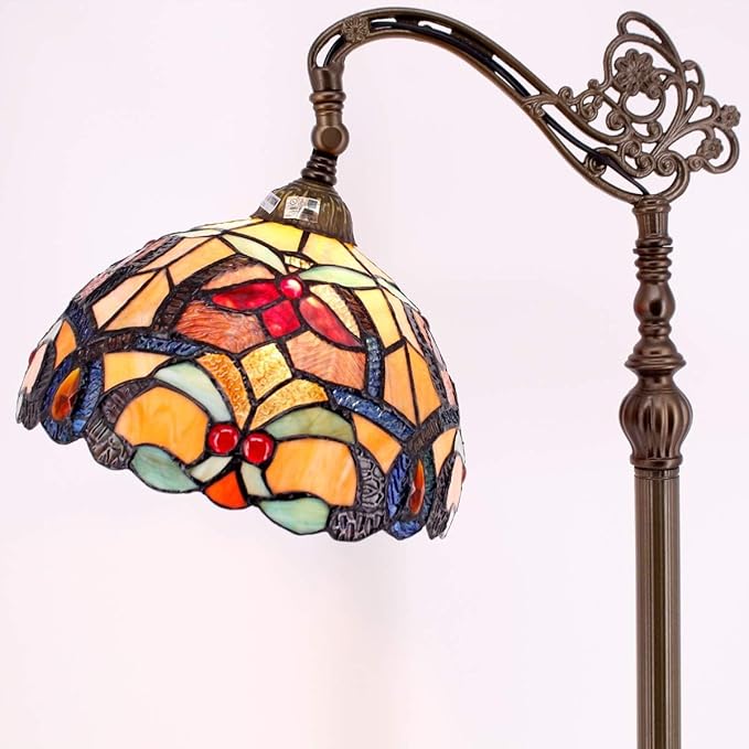 Tiffany Lamp Shade Replacement 12X6 Inch Stained Glass Lampshade Only 1-5/8-Inch Fitter Opening for Arched Floor Lamp, Torchiere Lamp, Pendant Light (Orange Yello)