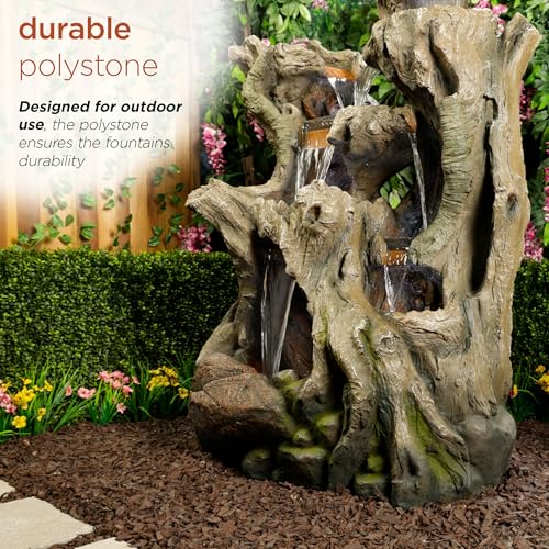 WIN1398 Outdoor Cascading Willow Tree Floor Fountain with Cool White LED Lights