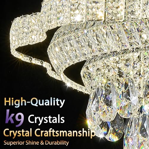 18" Gold Crystal Flush Mount Chandelier Modern LED Ceiling Light Fixture