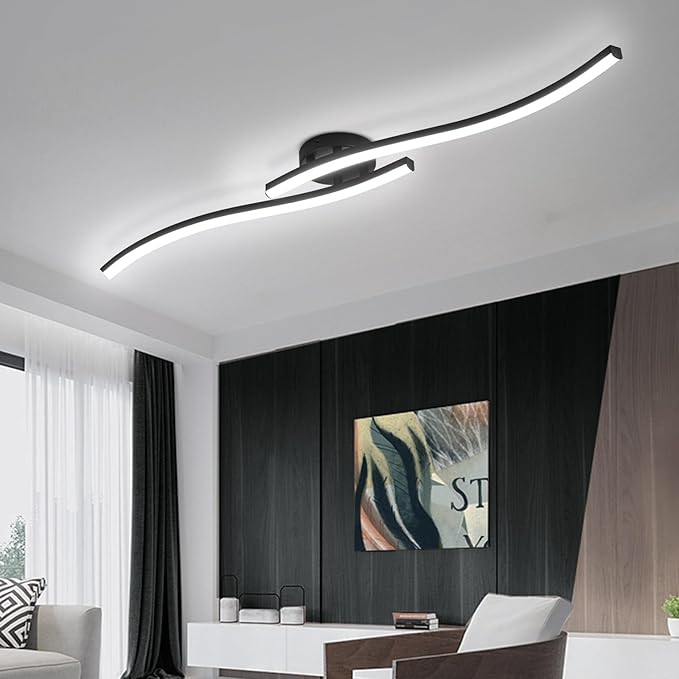 39.37Inch Linear Ceiling Light 6000K Black Modern Ceiling Light Fixture 28W Long Flush Mount Ceiling Lamp for Hallway, Kitchen, Bedroom, Dining Room - Aura Lighting
