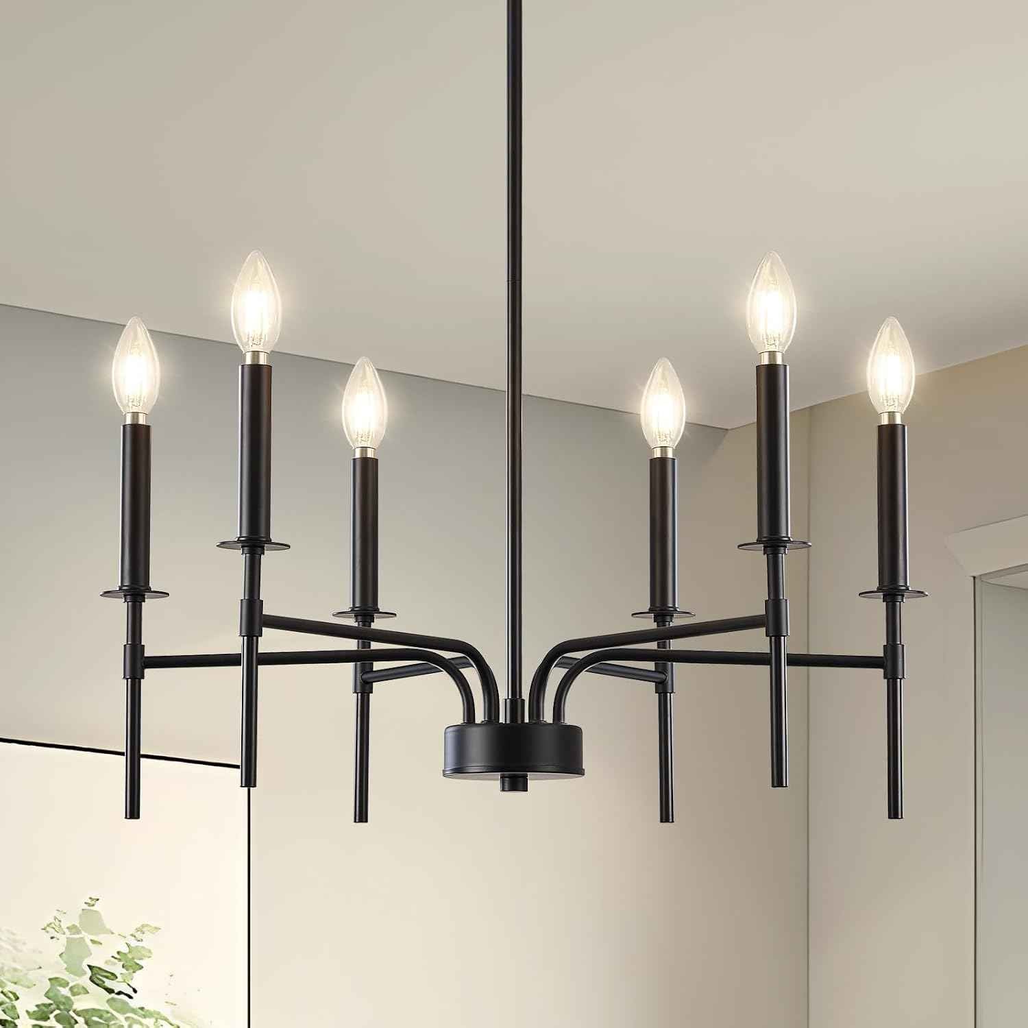 Black Chandelier,6 Light Farmhouse Dining Room Light Fixture,Small Candle Chandeliers for Dining Room Entryway Foyer Bedroom Kitchen Living Room (Bulbs Not Included)