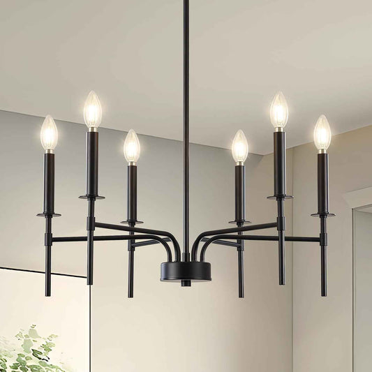 Black Chandelier,6 Light Farmhouse Dining Room Light Fixture,Small Candle Chandeliers for Dining Room Entryway Foyer Bedroom Kitchen Living Room (Bulbs Not Included)