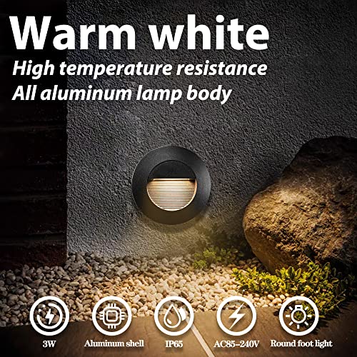 3W LED Recessed Step Light Warm White 120V IP65 Waterproof Black (4 Count)
