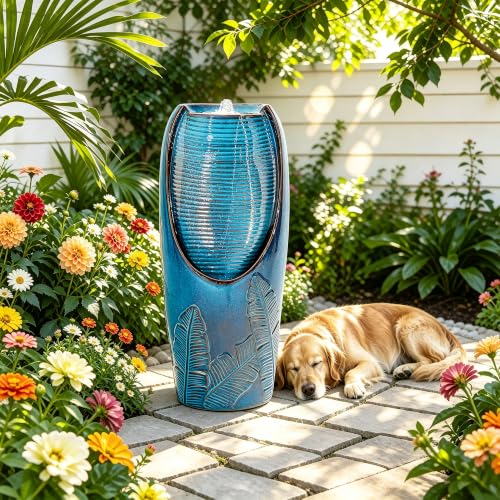 Autodaya 33" H Ceramic Jar Outdoor Water Fountain