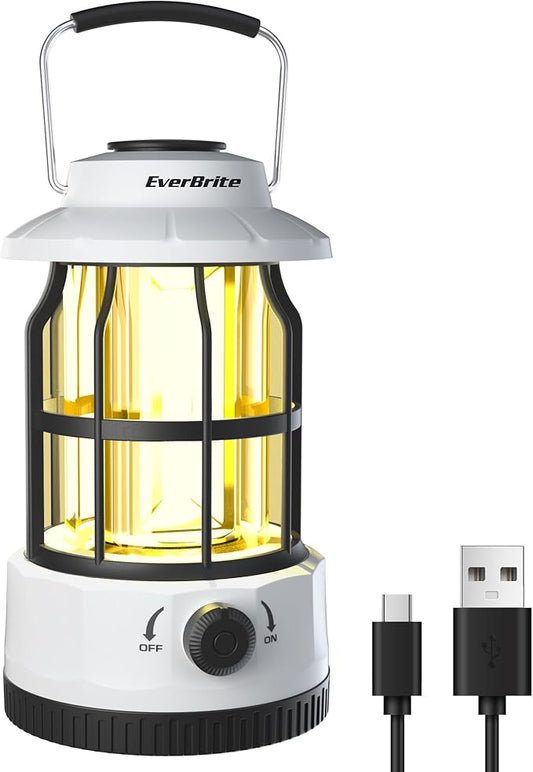 EverBrite LED Camping Lantern, USB C Rechargeable Lantern with Stepless Dimming, Christmas Vintage Camping Lights & Lanterns, Lanterns for Power Outages, Hurricane, Emergency, Fishing, Home and More