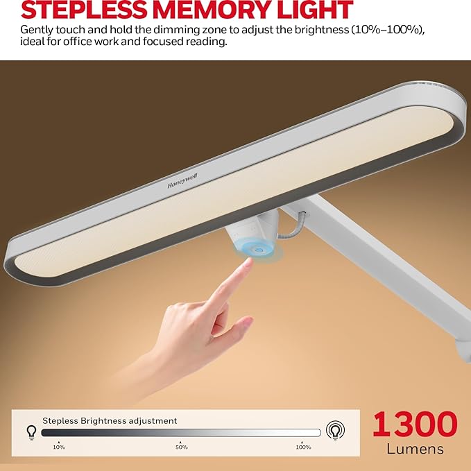 Honeywell LED Desk Lamp with Clamp - 05B02 Upgraded Touch Control Sunturalux Natural Light Clip On Desk Light 4000K 1300LM Dimmable Eye Caring Table Lamp Full Metal Desk Lamps for Home Office - Aura Lighting