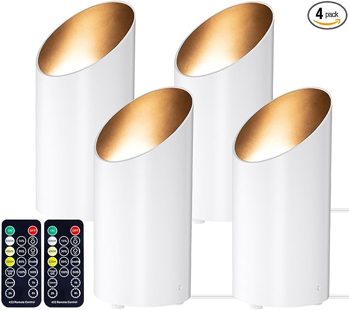 Brightown LED SpotLights - 4 Pack Uplighting Floor Can Lights with Remote and Timer, 3 Color Temperatures & Dimmable, 2 Lighting Modes for Wall Picture Painting Plants Indoor Accent Lighting, White