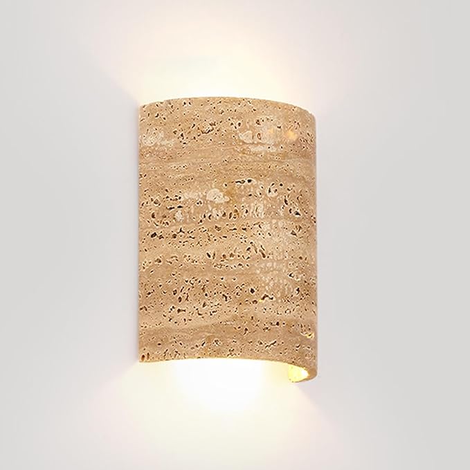 Japanese Style Wabi-Sabi Art Lighting Fixture, Yellow Travertine Wall Sconce, Natural Stone LED Wall Lamp, Mid Century Marble Wall Mounted Light for Bedroom Living Room Entryway Hallway