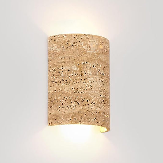 Japanese Style Wabi-Sabi Art Lighting Fixture, Yellow Travertine Wall Sconce, Natural Stone LED Wall Lamp, Mid Century Marble Wall Mounted Light for Bedroom Living Room Entryway Hallway