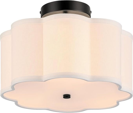 VONLUCE Semi-Flush Mount Ceiling Light, 12.6" Modern 3-Light Ceiling Light Fixture with White Petal-Shaped Shade 3 E26 Sockets for Bedroom Entryway Living Room, Black Finish, ETL Certificated - Aura Lighting
