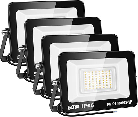 Willpower 4 Pieces 50W LED Flood Lights,4500lm Outdoor Security Lights,IP66 Waterproof Outside Lamp 6000K White Spot Light 110V Exterior Lighting for Yard Backyard House Court Stadium Parking
