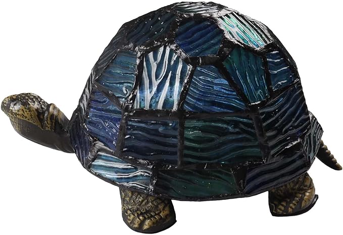 Bieye L10592 Tortoise Tiffany Style Stained Glass Accent Table Lamp Night Light for Bedside Living Room Animal Pet Lover (Blue-Green)