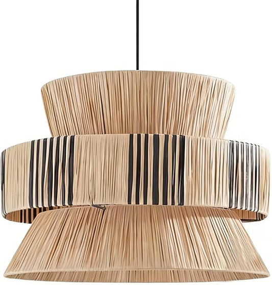 Raffia Pendant Light, Handwoven Wabi Sabi Hanging Lamp, Natural Fiber Dining Room Chandelier,Built-in Metal Frame,Retro Style Straw Woven Light Fixture with E27 Base for Living Room