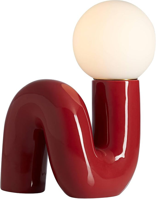 360 Lighting Fondant 11 3/4" Small Mid Century Modern Accent Table Lamp Velvet Red Ceramic Single Glass White Shade Living Room Bedroom Bedside Nightstand House Office Home