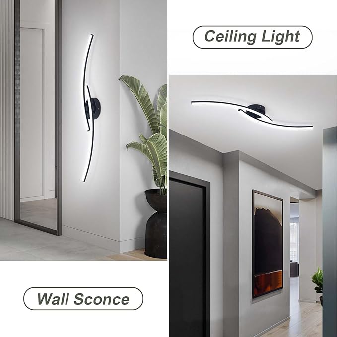 Modern LED Ceiling Light 22W Black Linear Ceiling Lights Fixture 6000K Aluminum 31.4Inch Long Flush Mount Ceiling Light Fixture Lamp for Bedroom Hallway Kitchen Bathroom - Aura Lighting