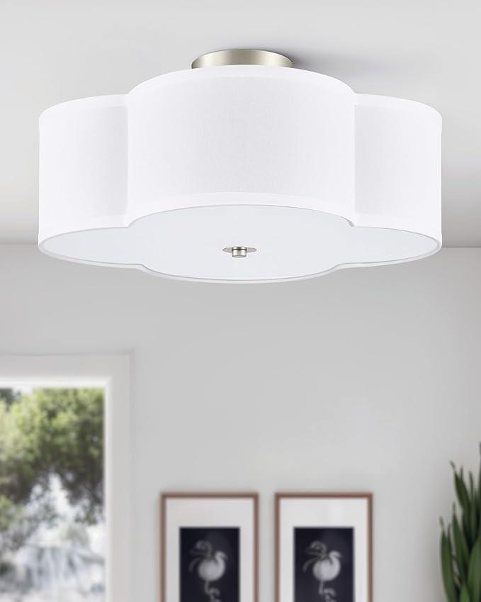 VONLUCE Semi-Flush Mount Ceiling Light, 15.8" Modern 4-Light Ceiling Light Fixture with White Clover-Shaped Shade 4 E26 Sockets for Bedroom Entryway Living Room, Nickel Finish, ETL Certificated - Aura Lighting