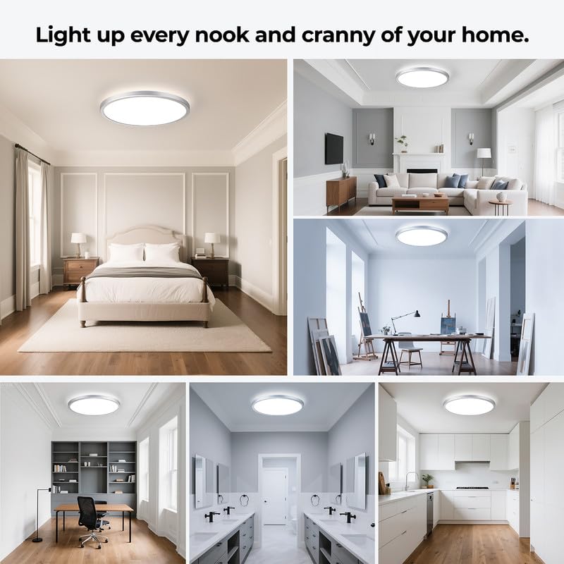 Dimmable LED Flush Mount Ceiling Light Fixture with Remote Control