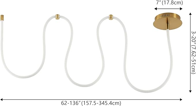 JONATHAN Y 55" Brass Gold Modern Minimalist Linear LED Flush Mount Light, 360° Adjustable Silicone Neon Rope, Dimmable Lamp for Bedroom, Living Room, Home Office (JYL7142A)