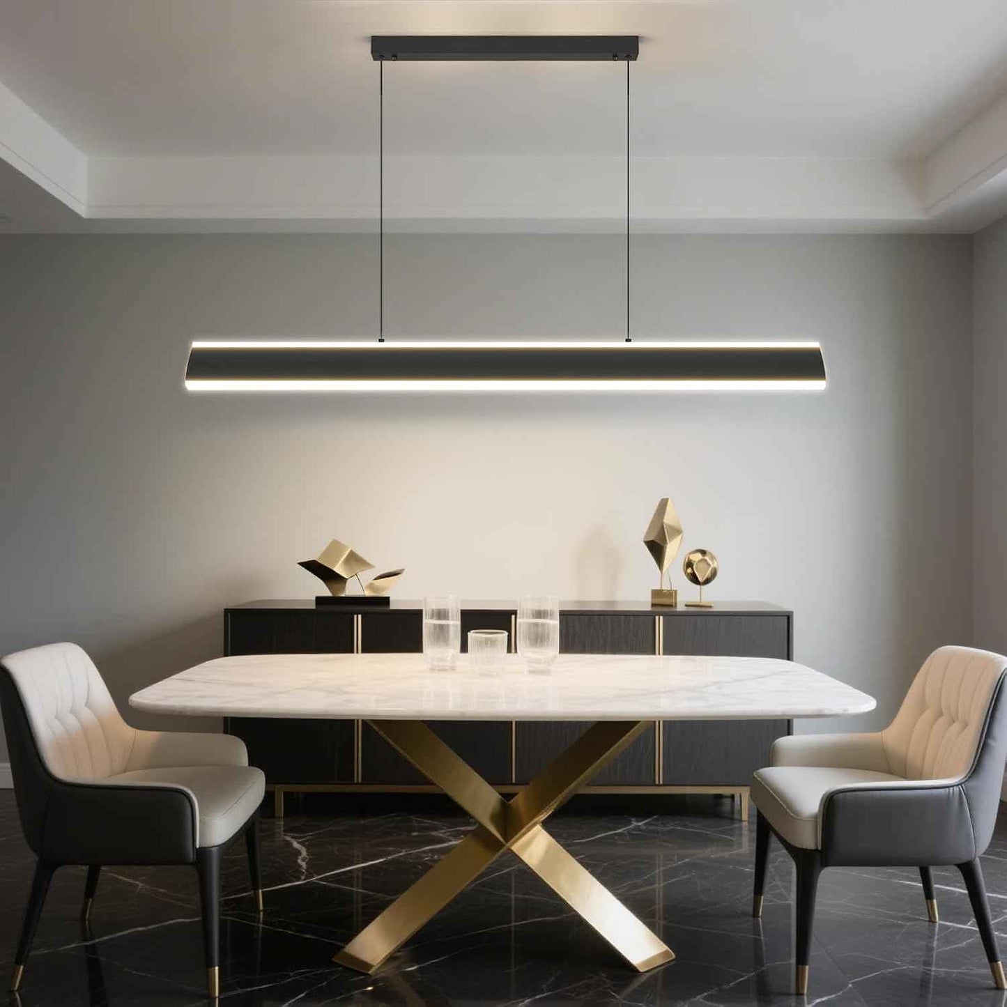Modern Chandelier Light, 39IN LED Pendant Light with Remote Control 3000k-6500K Adjustable Color Temperature，Aluminum Island Lighting Lamp for Dining Room, Living Room