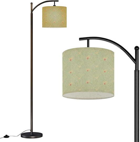 Floor Lamp Elegant Green Fan Delicate Floral Accents Flowers Arc Floor Lamp with Remote Modern Dimmable Standing Lamps for Living Room Bedroom Office Home Room Decor