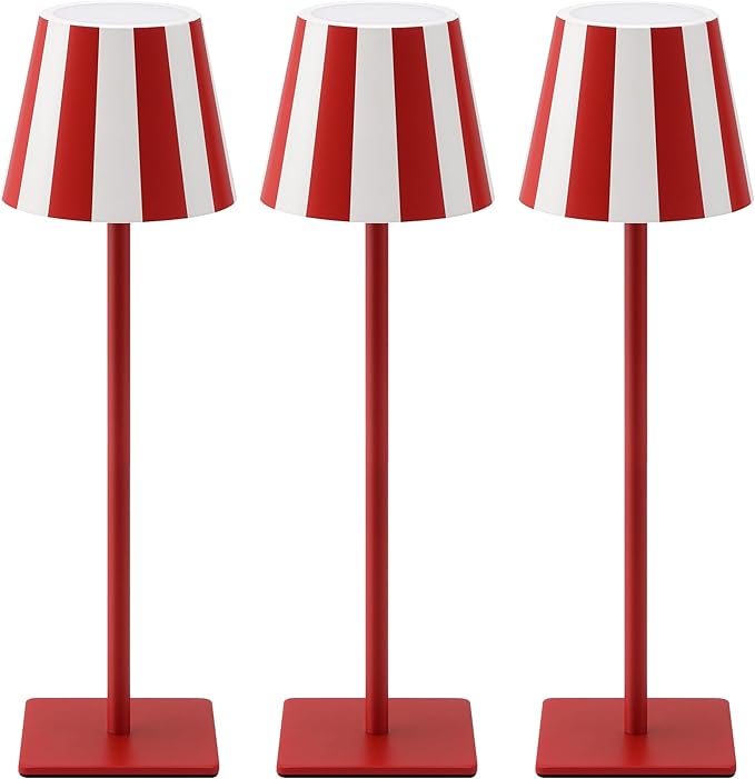 UME 3 Pack Cordless Table Lamp, Battery Operated Lamp - Portable Waterproof Rechargeable Table Lamp w/ 3 Color Temps & Stepless Dimming for Dinner, Desk, Cafe, Outdoor (Christmas Red)