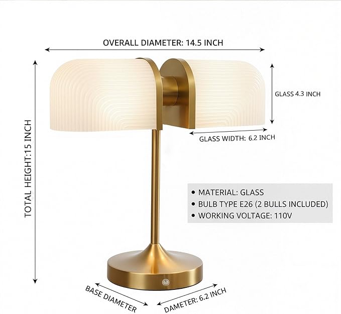 Vintage Milk Glass Bankers Desk Lamp - Dimmable Touch Control Bedside Lamp with USB A+C Charging Ports, for Bedroom Nightstand & Living Room, Bulb Included (Green)