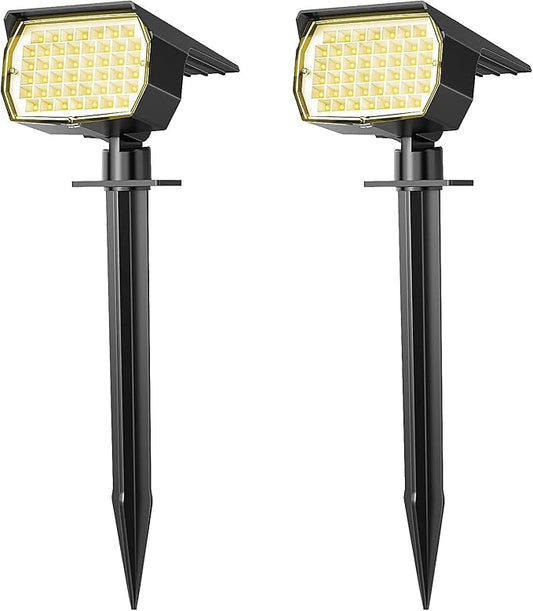 Solar Spot Lights Outdoor Waterproof IP65, 2 Pack Landscape Spotlights with 46 LEDs, 3 Modes Auto On/Off Solar Powered Flood Lights for Outside Pathway, Yard, Garden, Walkway (Warm White) - Aura Lighting