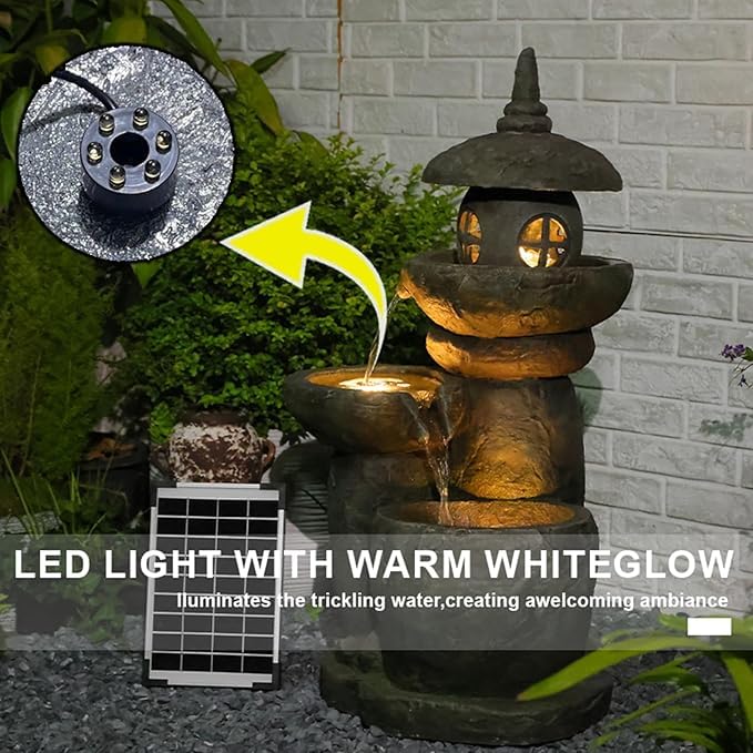 31.5" HZen Pagoda Outdoor Fountain Solar Powered
