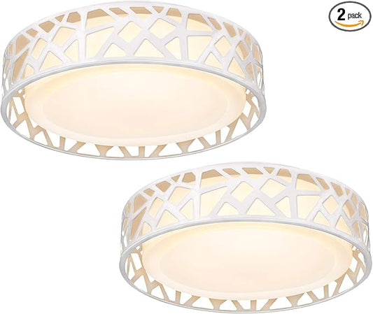LED Flush Mount Ceiling Light 2 Pack, 14 Inch Dimmable Round Lighting Fixture, 20W 1400 Lumens 3000K Warm White, ETL Listed for Kitchen, Hallway, Bedroom, Stairways, Acrylic Lampshade - Aura Lighting