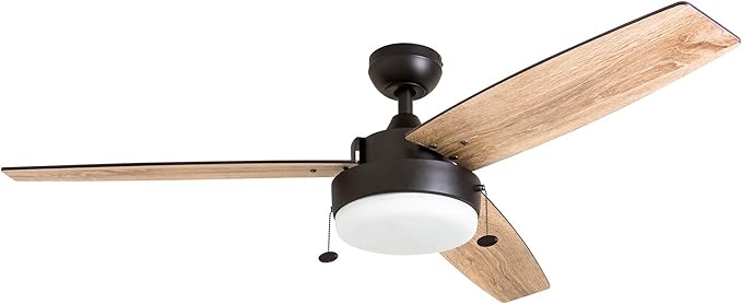 Prominence Home Statham, 52 Inch Contemporary Indoor LED Ceiling Fan with Light, Pull Chain, Dual Mounting Options, Modern Dual Finish Blades, Reversible Motor - 51018-01 (Espresso)