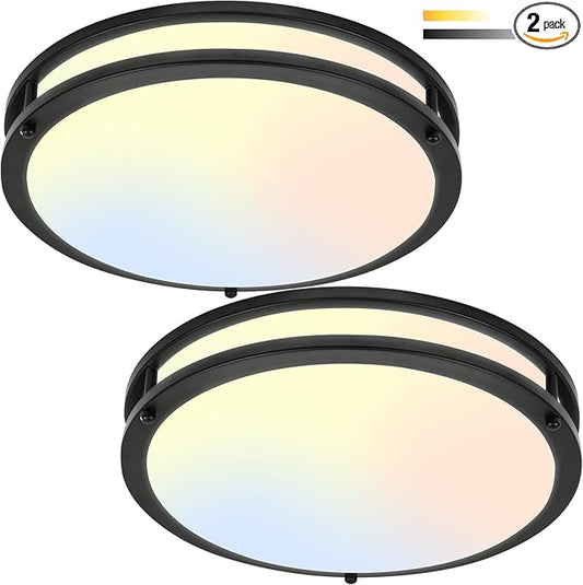 13Inch 36W Ceiling Light Fixtures 2 Packs, 5CCT Flush Mount Ceiling Mount Lights 2700K 3000K 4000K 5000K 6500K, Dimmable Close to Ceiling Lights, LED Ceiling Lights for Bathroom Kitchen Bedroom, Black - Aura Lighting