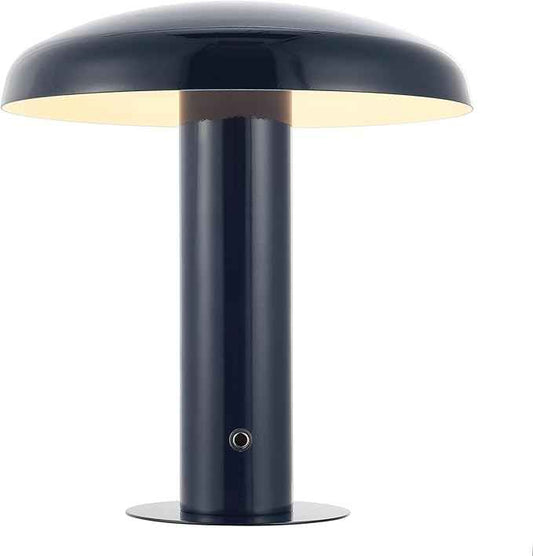 JONATHAN Y 11" Navy Rechargeable LED Mushroom Table Lamp, Cordless Portable Dimmable Mid-Century Modern Accent Lamp, with Metal Shade, Touch Sensor (JYL7114F)