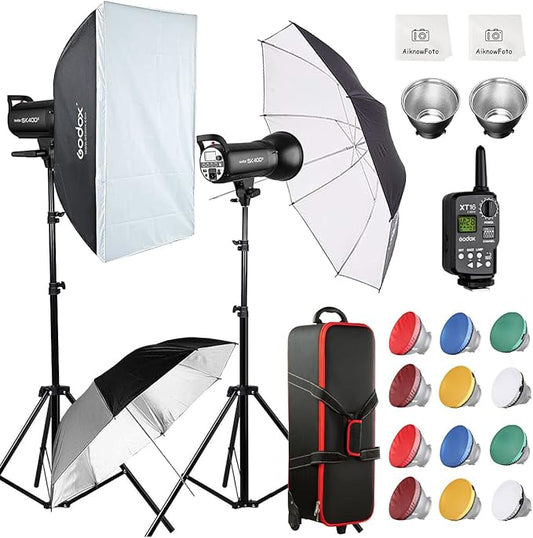 Godox 800Ws 2Packs SK400II 2.4G Studio Strobe Flash Light Kit,GN65 5600K Monolight Bowens Mount Flash for Studio Photography with XT-16 Transmitter,Softboxes,Light Stands,Reflectors,Umbrella,Carry Bag