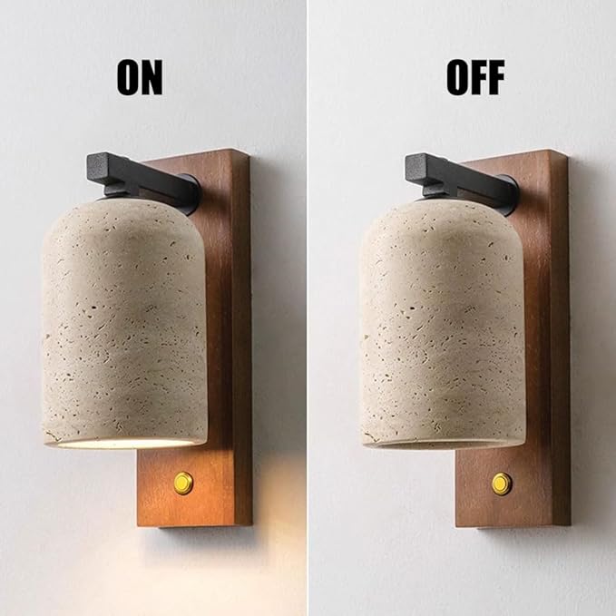 Modern Wall Mounted Vanity Lights for Bedroom & Living Room, Wabi-Sabi Style Walnut & Travertine Sconces, E26 Fixtures for Indoor Reading & Hallway Decor