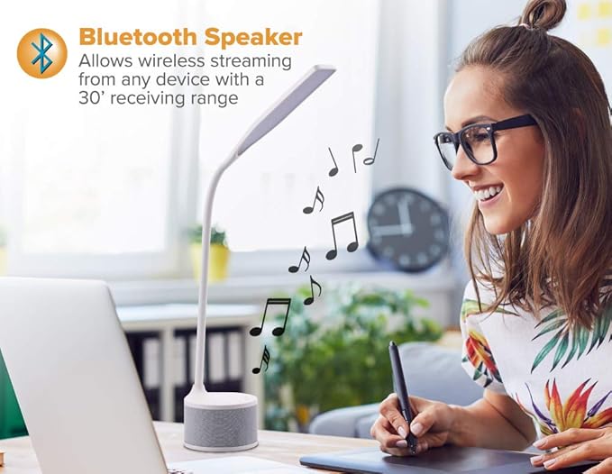 Bostitch Office LED Dimmable Desk Lamp with Bluetooth Speaker & USB Port, Energy Efficient, 5.5W, Natural Daylight, White (VLED1817WHITE-BOS)