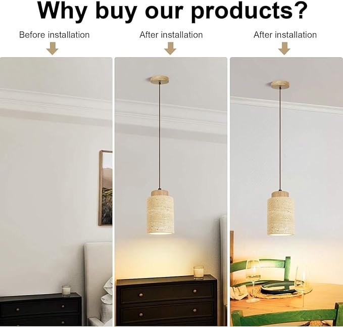 Wabi Sabi Yellow Cave Stone Pendant Light Natural Stone Shade Nordic Wood Chandelier,Japanese Style Lights Natural Stone Lamp For Dining Room Bedside Kitchen Island Hallway