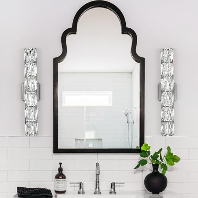 SAMTEEN Chrome Crystal Wall Sconce Contemporary 6-Light Crystal Sconces Wall Lighting Modern Nickel Wall Sconce Clear Glass Wall Light Fixture for Bathroom Living Room Bedroom Hallway - Aura Lighting