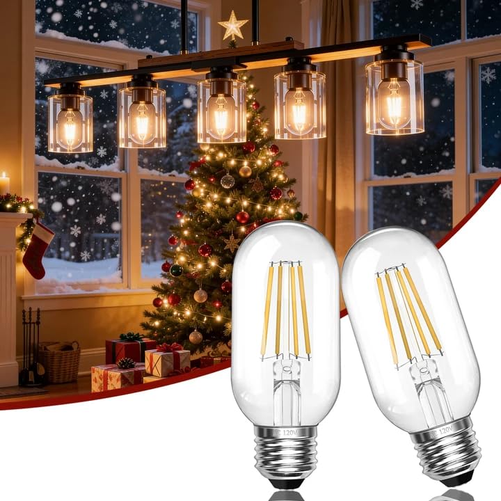 Dimmable Vintage E26 6W LED Edison Bulbs 60W Equivalent 600 Lumens 2700K Warm White CRI90 T45 Antique LED Bulb Clear Glass for Chandeliers (2 Count)