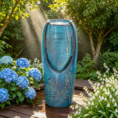 Autodaya 33" H Ceramic Jar Outdoor Water Fountain