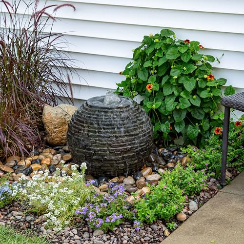 Stacked Slate Sphere Water Fountain and Installation Kit for Yard