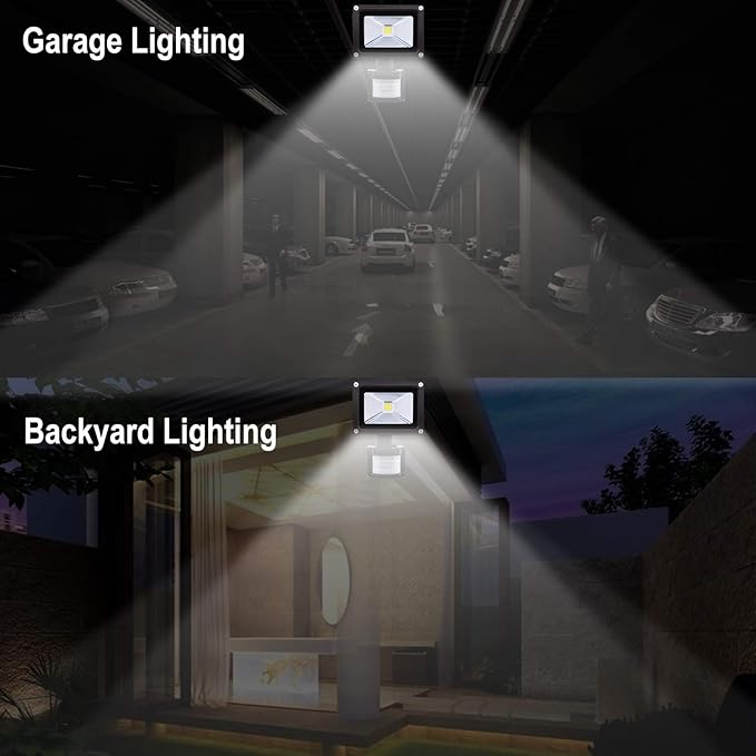 Z Motion Sensor Flood Lights Outdoor,10W Induction LED Lamp, IP65 Waterproof Spotlight,6500K LED Sensor Light,Security Light with US 3-Plug (Daylight White-Black)