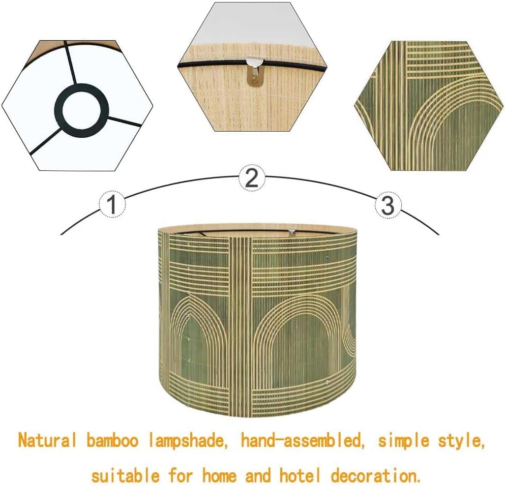 Rustic Bamboo Boho lamp Shade Decorative Geometric Green Figure 11.8x9Inch