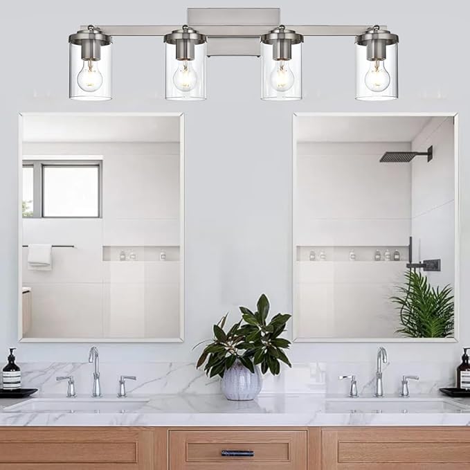 BONLICHT Modern Track Lighting Fixtures Ceiling 4 Light Adjustable Indoor Spotlight Brushed Nickel Farmhouse Bath Vanity Light Wall Mount Lamp with Clear Glass Shade - Aura Lighting